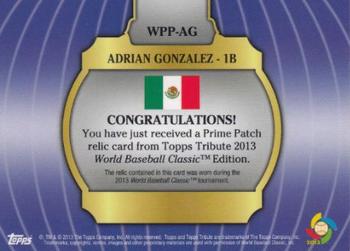 2013 Topps Tribute WBC - Prime Patches Green #WPP-AG Adrian Gonzalez Back