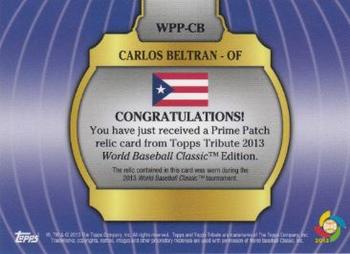 2013 Topps Tribute WBC - Prime Patches Red #WPP-CB Carlos Beltran Back