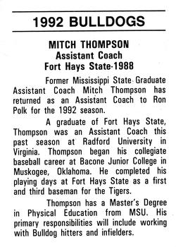 1992 Mississippi State Bulldogs #NNO Mitch Thompson Back