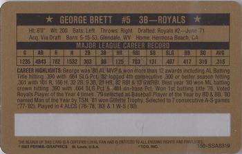 1983 Perma-Graphics Super Stars Credit Cards - Gold #19 George Brett Back
