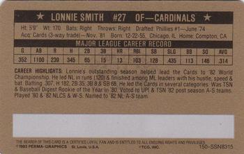 1983 Perma-Graphics Super Stars Credit Cards - Gold #15 Lonnie Smith Back