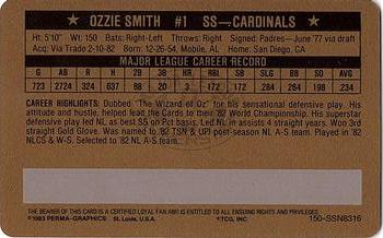 1983 Perma-Graphics Super Stars Credit Cards - Gold #16 Ozzie Smith Back