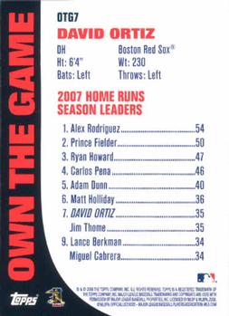 2008 Topps - Own the Game #OTG7 David Ortiz Back