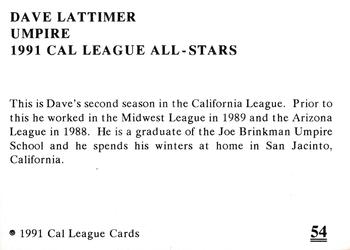 1991 Cal League All-Stars #54 Dave Lattimer Back