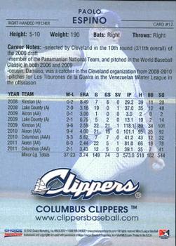 2012 Choice Columbus Clippers #12 Paolo Espino Back
