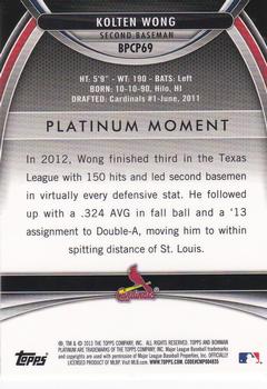 2013 Bowman Platinum - Chrome Prospects Refractors #BPCP69 Kolten Wong Back