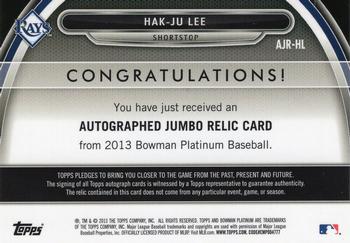 2013 Bowman Platinum - Jumbo Relic Autographs Refractors #AJR-HL Hak-Ju Lee Back