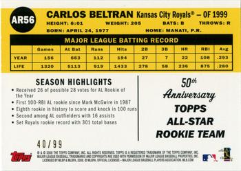 2008 Topps - All-Rookie Team 50th Anniversary Gold Foil Parallels #AR56 Carlos Beltran Back
