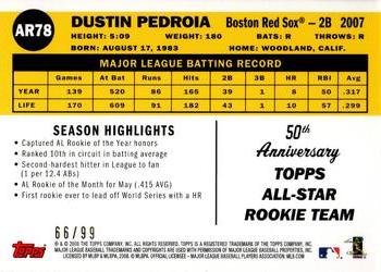 2008 Topps - All-Rookie Team 50th Anniversary Gold Foil Parallels #AR78 Dustin Pedroia Back
