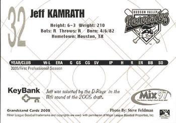 2005 Grandstand Hudson Valley Renegades #20 Jeff Kamrath Back