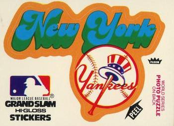 1978 Fleer Grand Slam Hi-Gloss Stickers #NNO New York Yankees Team (White) Front
