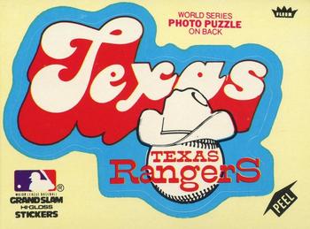 1978 Fleer Grand Slam Hi-Gloss Stickers #NNO Texas Rangers Team (Yellow) Front