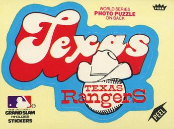 1979 Fleer Grand Slam Hi-Gloss Stickers #NNO Texas Rangers Team (Yellow) Front