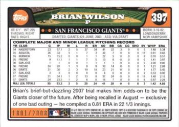 2008 Topps - Gold #397 Brian Wilson Back