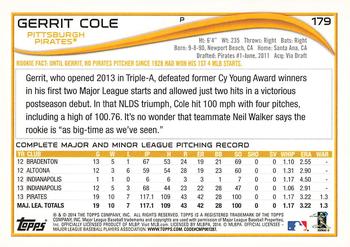 2014 Topps #179 Gerrit Cole Back