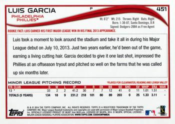 2014 Topps #451 Luis Garcia Back