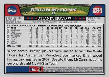 2008 Topps - Gold Foil #294 Brian McCann Back