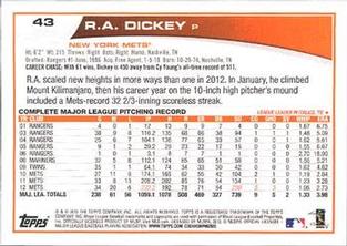 2013 Topps Mini #43 R.A. Dickey Back