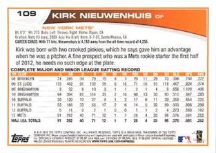 2013 Topps Mini #109 Kirk Nieuwenhuis Back