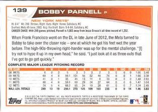 2013 Topps Mini #139 Bobby Parnell Back