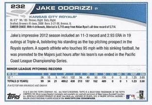 2013 Topps Mini #232 Jake Odorizzi Back