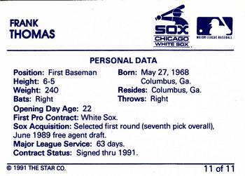 1991 Star Frank Thomas Blue #11 Frank Thomas Back