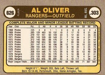 1981 Fleer #626 Al Oliver Back