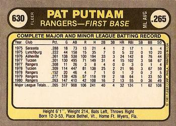 1981 Fleer #630 Pat Putnam Back