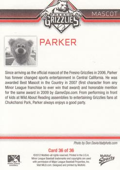 2012 MultiAd Fresno Grizzlies #36 Parker Back