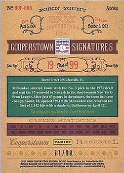 2013 Panini Cooperstown - Signatures #HOF-ROB Robin Yount Back