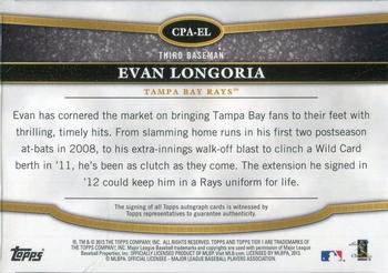 2013 Topps Tier One - Crowd Pleaser Autographs Red Ink #CPA-EL Evan Longoria Back