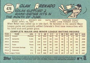 2014 Topps Heritage #478 Nolan Arenado Back