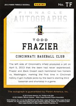 2013 Pinnacle - Autographs Artist Proof #TF Todd Frazier Back
