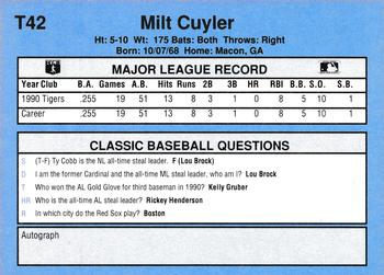 1991 Classic I #T42 Milt Cuyler Back