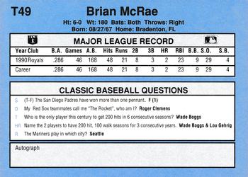 1991 Classic I #T49 Brian McRae Back