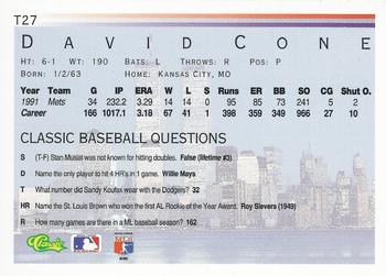 1992 Classic I #T27 David Cone Back