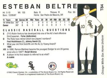 1992 Classic II #T84 Esteban Beltre Back