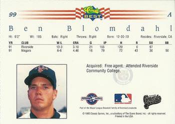 1992 Classic Best #99 Ben Blomdahl Back