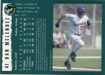 1992 Classic Draft Picks #41 Dan Melendez Back