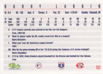 1993 Classic #T52 Barry Larkin Back