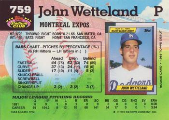 1992 Stadium Club - National Convention #759 John Wetteland Back