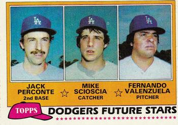 1981 Topps #302 Dodgers Future Stars (Jack Perconte / Mike Scioscia / Fernando Valenzuela) Front