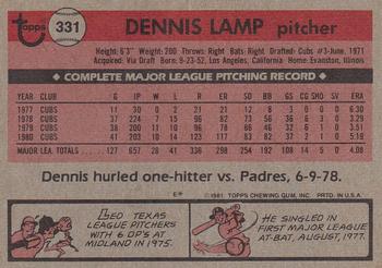 1981 Topps #331 Dennis Lamp Back