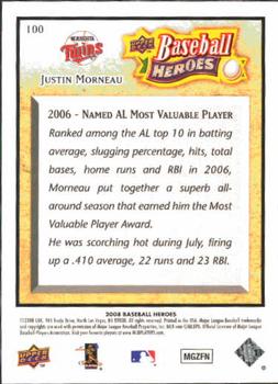 2008 Upper Deck Baseball Heroes #100 Justin Morneau Back