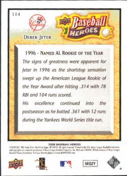 2008 Upper Deck Baseball Heroes #114 Derek Jeter Back