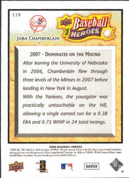 2008 Upper Deck Baseball Heroes #119 Joba Chamberlain Back
