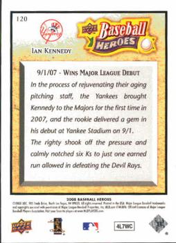 2008 Upper Deck Baseball Heroes #120 Ian Kennedy Back