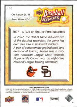 2008 Upper Deck Baseball Heroes #180 Cal Ripken Jr. / Tony Gwynn Back