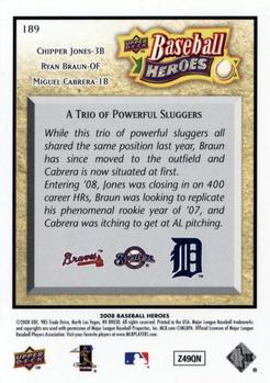 2008 Upper Deck Baseball Heroes #189 Chipper Jones / Ryan Braun / Miguel Cabrera Back