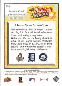 2008 Upper Deck Baseball Heroes #194 Brandon Webb / Justin Verlander / Felix Hernandez Back